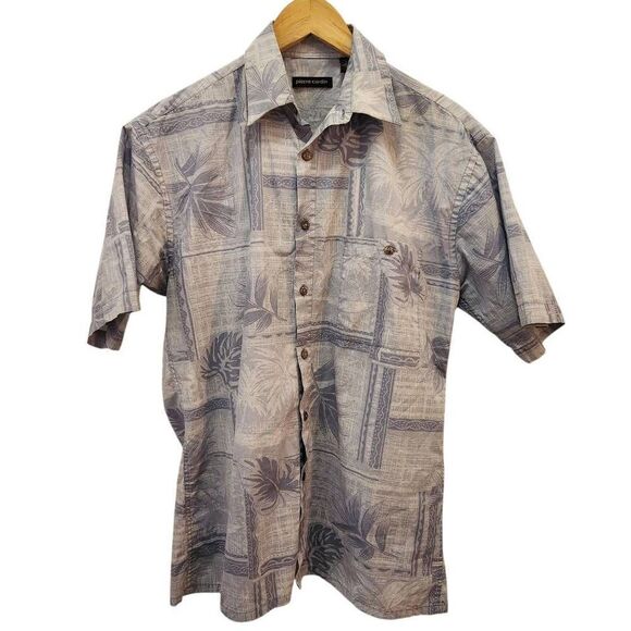 Pierre Cardin cotton button front short sleeve blue leaf paid print small - Picture 1 of 6